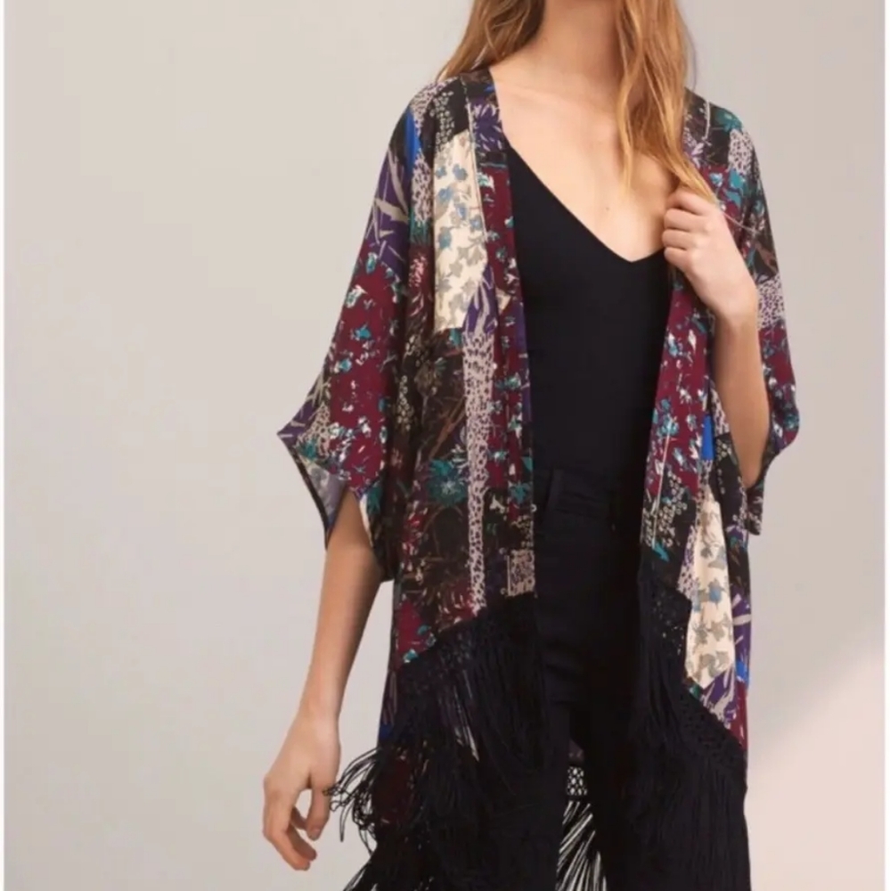Artizia Talula Patchwork Floral Short Sleeve Fringe Kimono